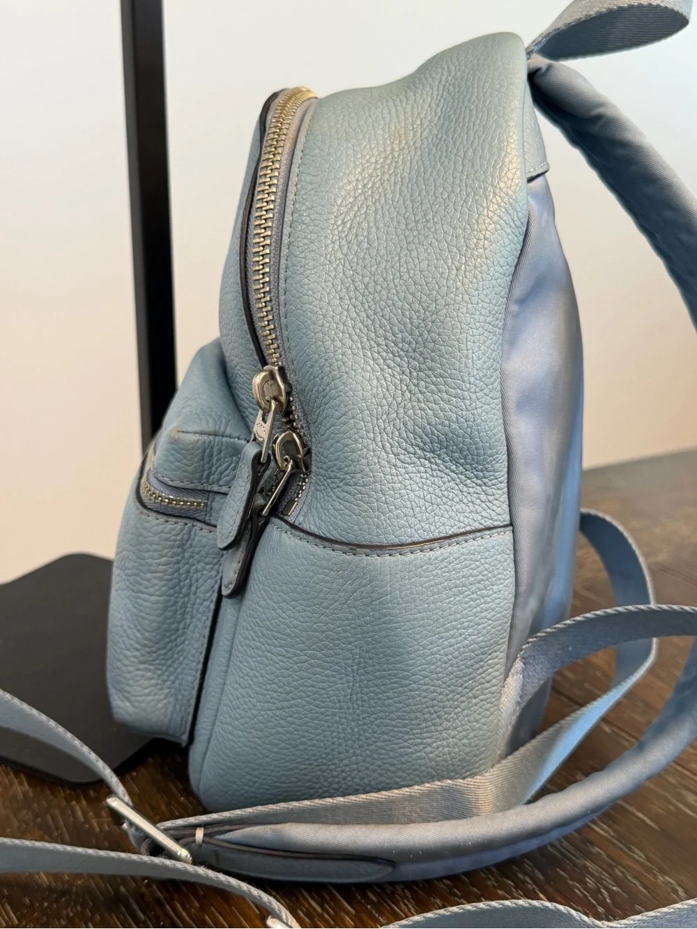 Coach Charlie Mini Backpack in Powder Blue Pebbled Leather